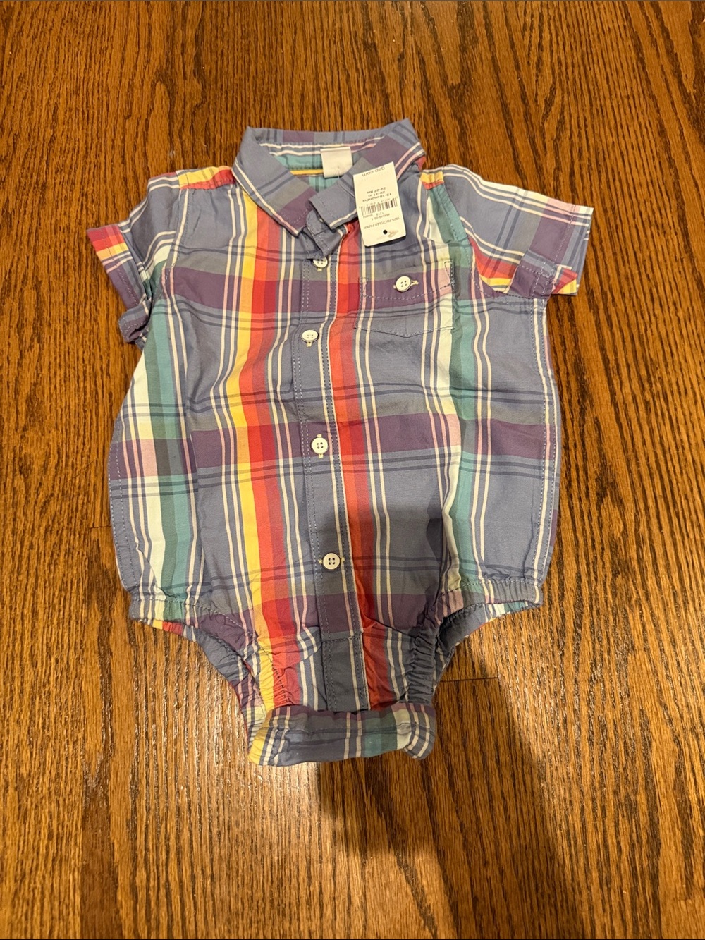 GAP Rainbow Plaid Short-Sleeve Button Front Bodysuit - Purple Multi